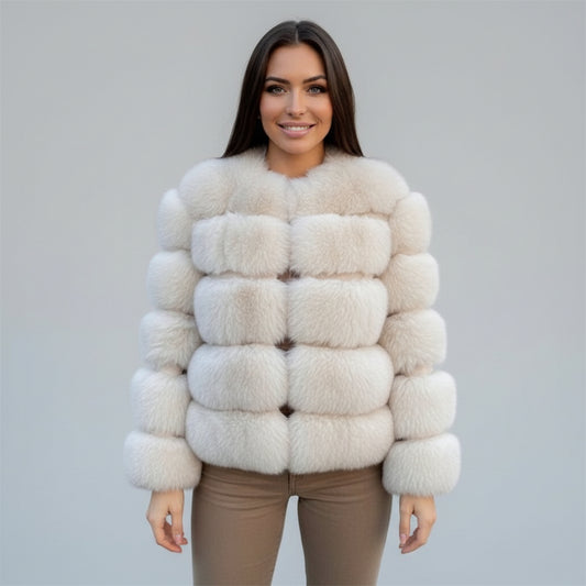 Ladies' Fox Fur Jacket Cozy Plush